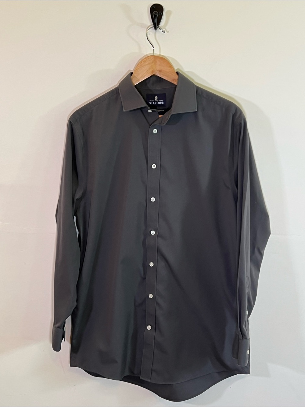 Stafford Non Iron Cotton Poplin Dress Shirt Gray Mens 15.5 32-33 Regular